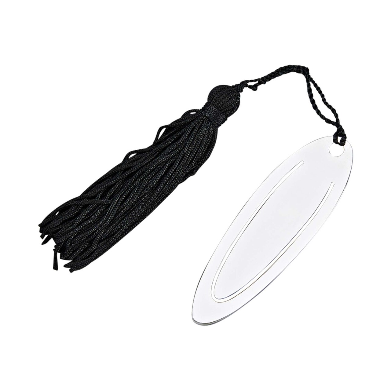 Contemporary Home Living 1" x 3" Silver Elongated Oval Bookmark with Black Tassel